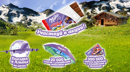 Акция шоколада «Milka» (Милка)  «Выиграй кусочек Альпийского мира»
