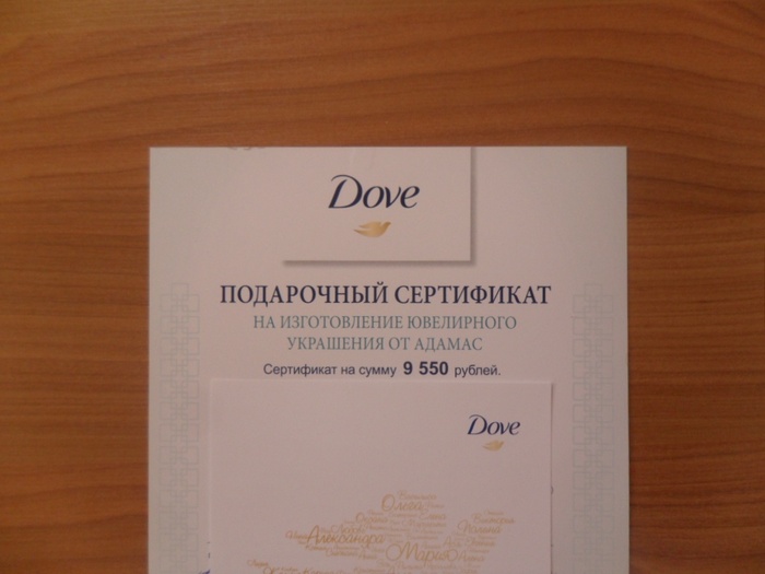 Приз акции Dove «Выразите чувства. Подарите DOVE»