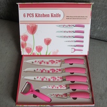 Набор ножей "Цветы и бабочка", цвет: розовый, 6 предметов  - -            8 710 баллов от Простоквашино