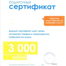 Сертификат на 3000,00 рублей от Castorama