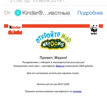 Сертификат OZON 3000 рублей от Kinder Шоколад