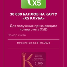 30 000 баллов на карту «Х5 Клуба» от Коркунов