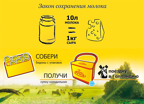 Акция сыра «Frico» (Фрико) «Закон сохранения молока: 10 л молока = 1 кг сыра Frico»