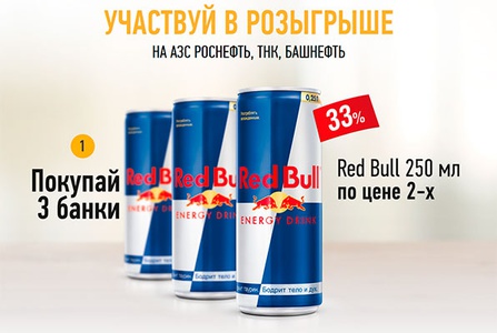 Акция  «Red Bull» (Ред Булл) «Участвуйте в розыгрыше от Red Bull и выигрывайте призы»