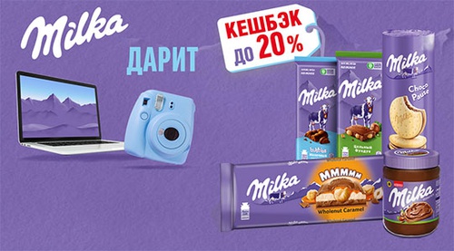 Акция шоколада «Milka» (Милка) «Milka дарит кешбэк 20%»