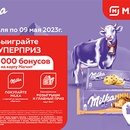 Акция шоколада «Milka» (Милка) «Выигрывайте суперприз 500 000 бонусов!» в торговой сети «Магнит»