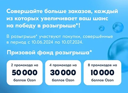 Акция  «Ozon» (Озон) «Розыгрыш баллов Ozon за покупку товаров со страницы на сумму заказа от 699 рублей»