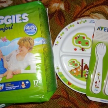 Подгузники, тарелка, набор за участие в конкурсе от Huggies