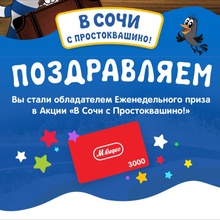 Сертификат в мвидео на 3000 рублей от Простоквашино