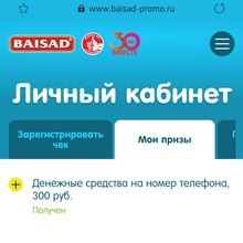 Байсад 300 руб. на мобильный телефон от Baisad