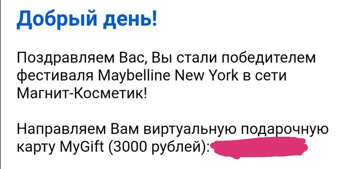 Приз акции Maybelline New York «Фестиваль Maybelline New York в магазинах сети «Магнит Косметик»