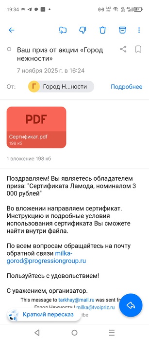 Приз акции Milka «Город нежности»