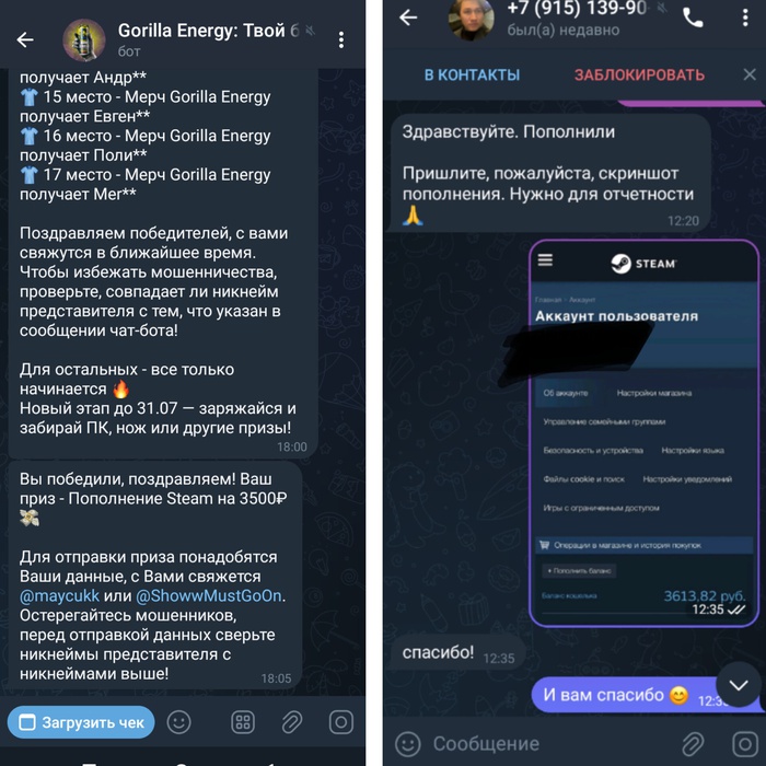 Приз акции Gorilla Energy «Чековое промо «Gorilla Energy»