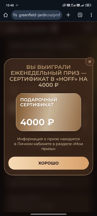 Приз акции Jardin «Jardin и Greenfield исполняют желания»