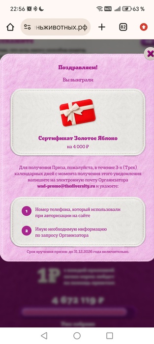 Приз акции Whiskas «Тем, с кем можно быть собой»