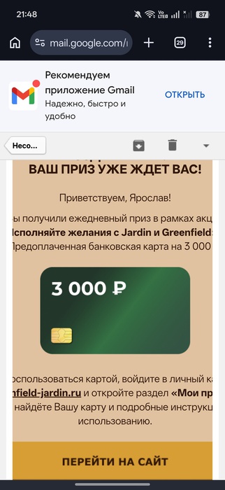 Приз акции Jardin «Исполняйте желания с Jardin и Greenfield»