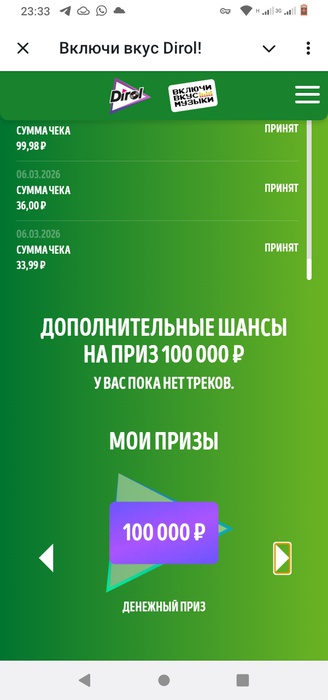 Приз акции Dirol «Включи вкус Dirol»