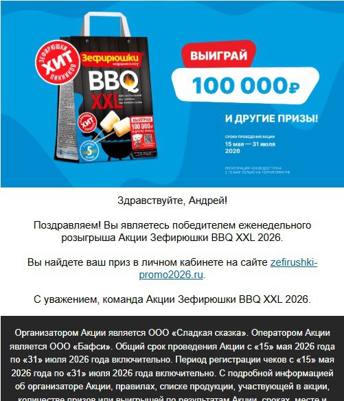 Приз акции Зефирюшки «Зефирюшки BBQ XXL 2026»