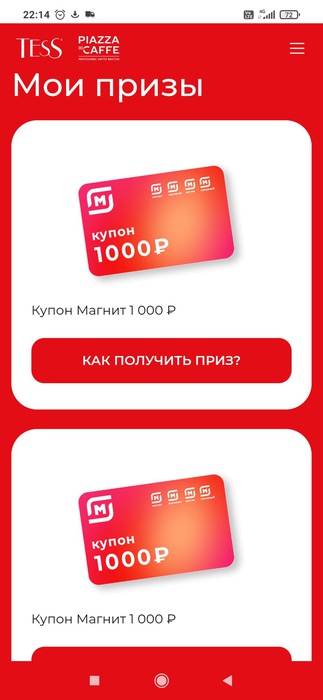 Приз акции Tess «Отправляйтесь в путешествие с Tess и Piazza Del Caffe»